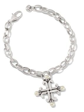 Brighton Silver Link bracelet with Cross and Pearl Accents